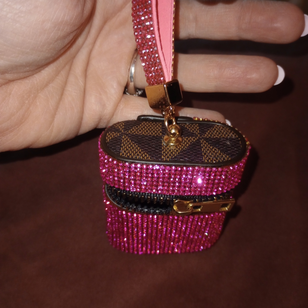 Rhinestone Mini Keychain Pouch - Pink - Picture 2 of 4